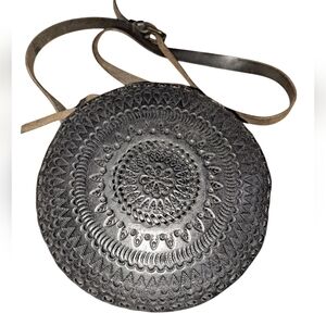 R.P.S- Rock Paper Scissors Black Embossed Leather Bag